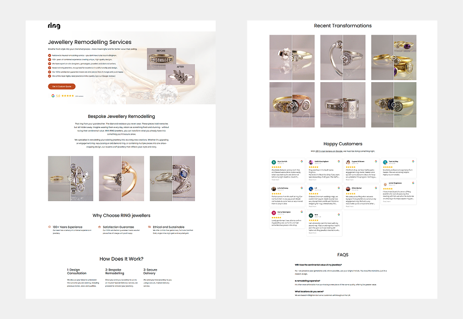 Jewellery landing page case study